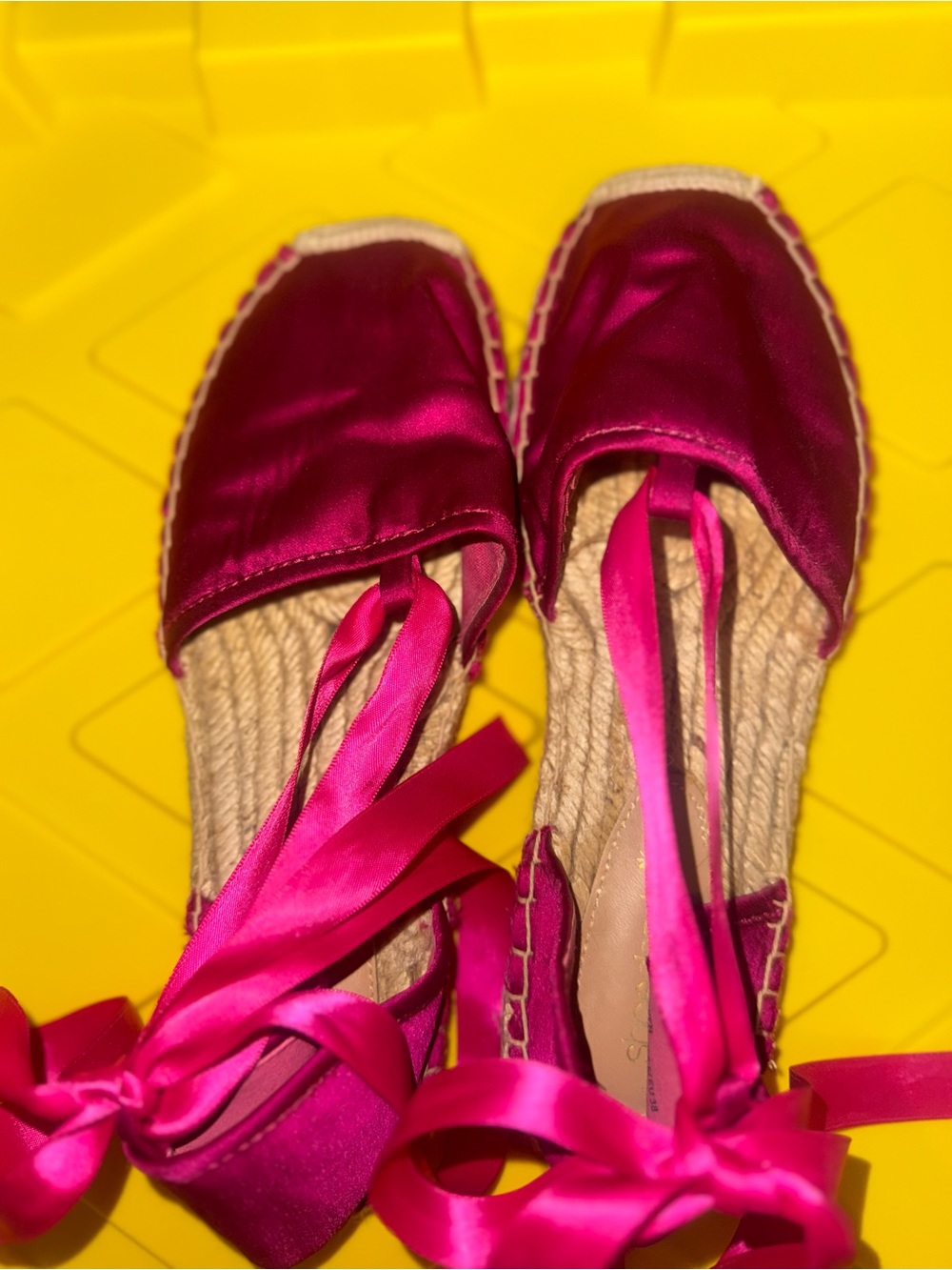Shoe Dazzle Fuchsia Satin Espadrille Wrap Flats